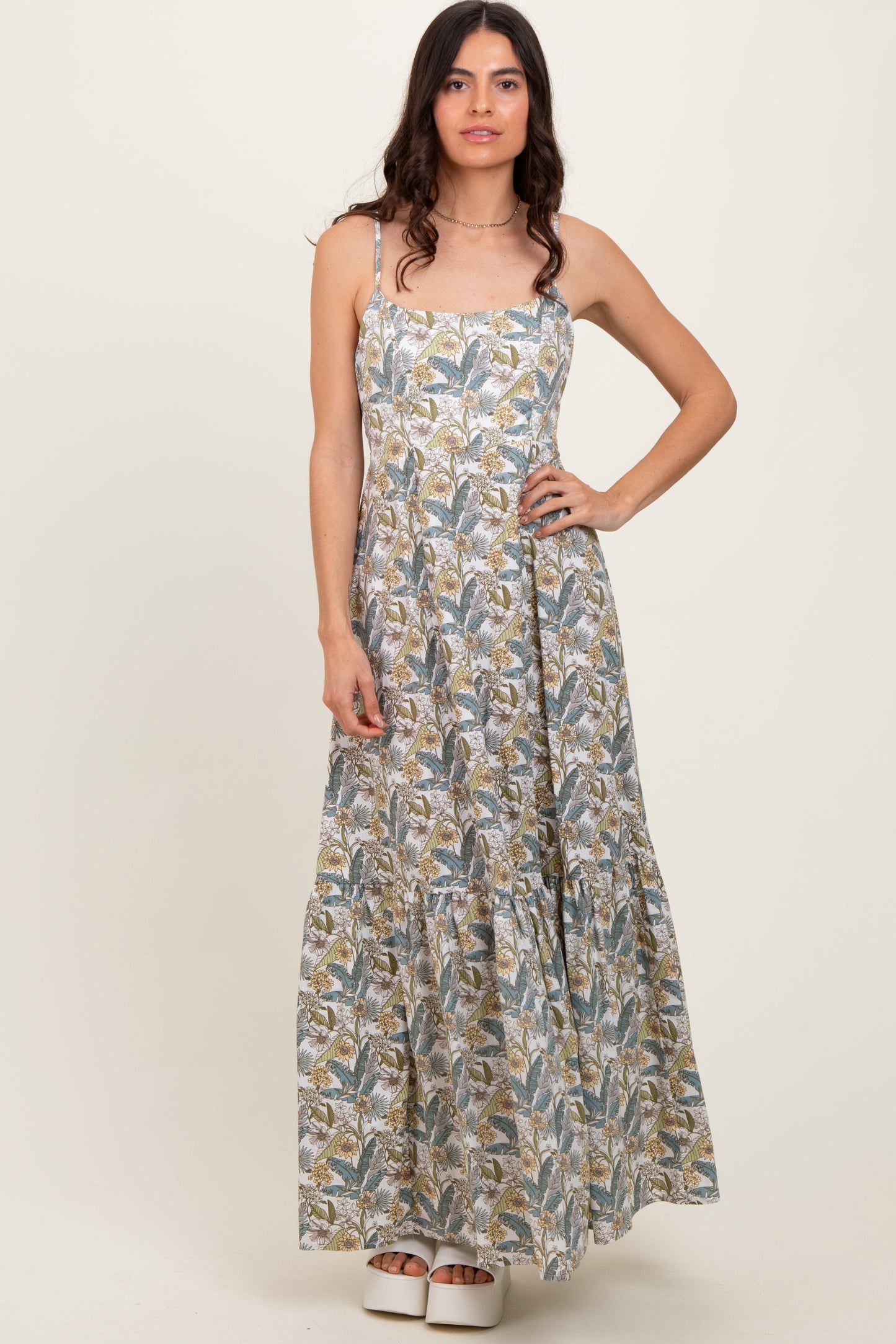 White Floral Tie Back Cutout Maternity Maxi Dress