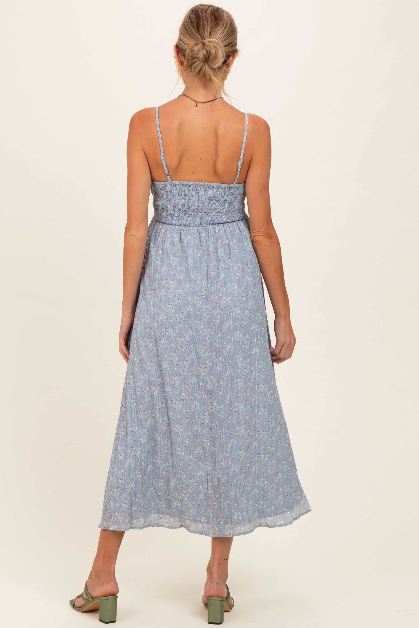 Light Blue Floral Contrast Trim Sleeveless Maternity Maxi Dress