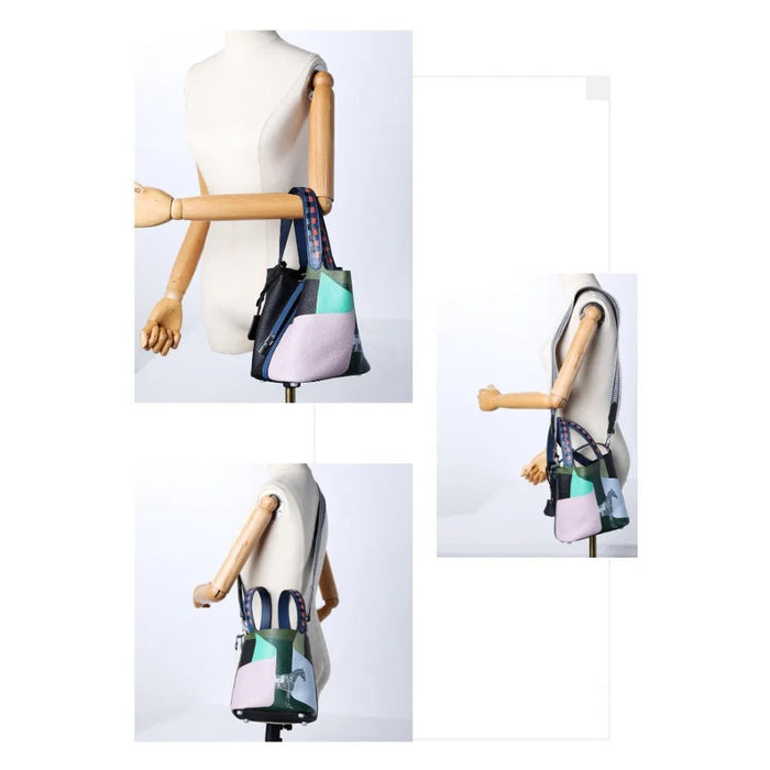 Aurelia Small Leather Bucket Bag / Yellow & Beige
