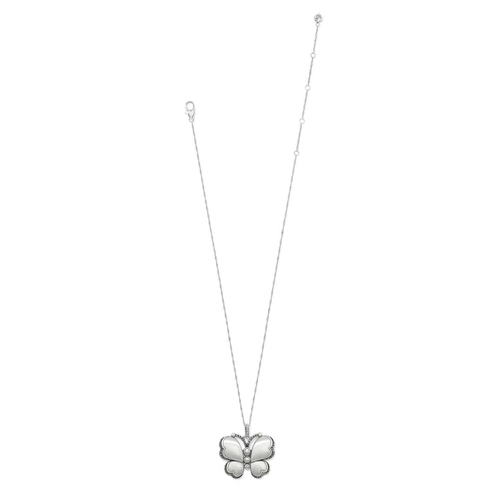 Brighton butterfly pendant necklace with silver-plated chain and crystal-accented wings on a white background