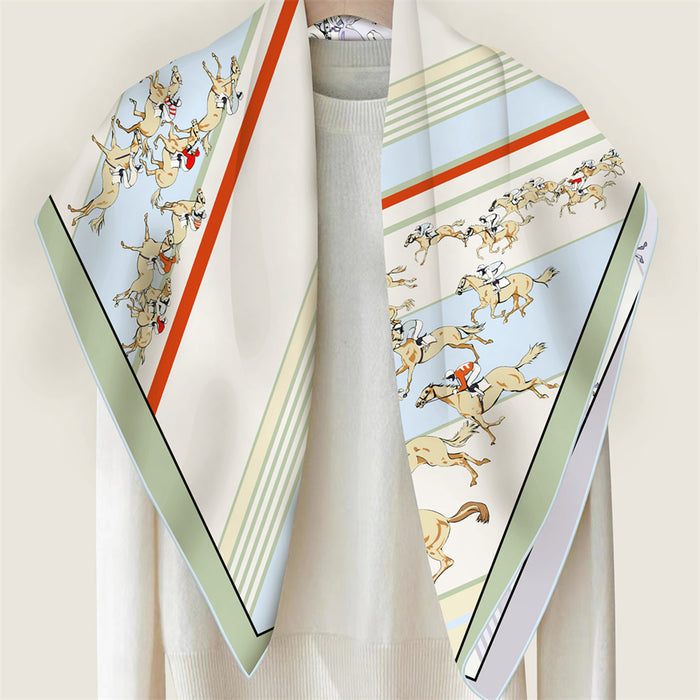 Horse Race Green Double Print Scarf / 90cm