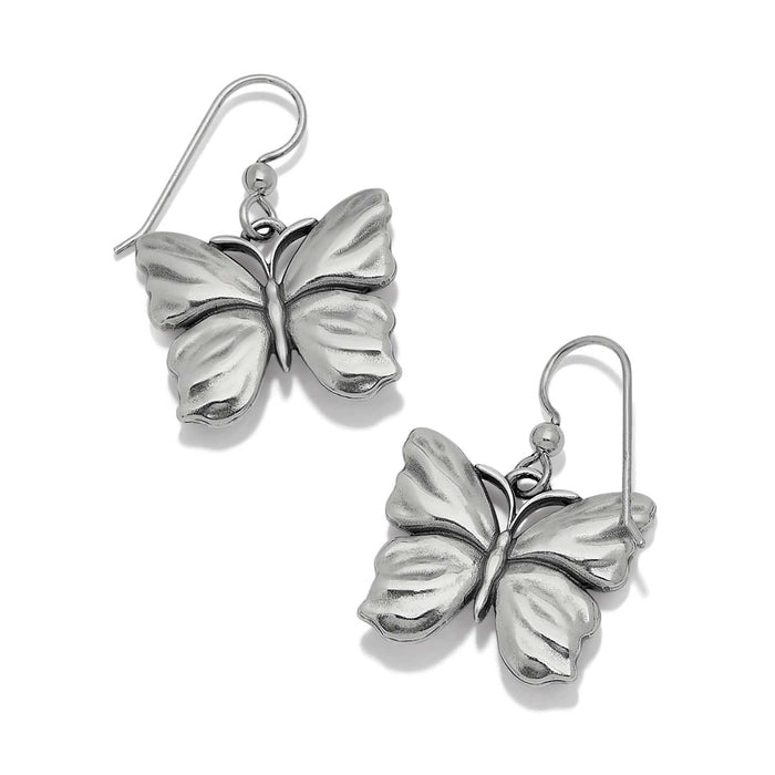 Brighton butterfly drop earrings with silver-plated wings and French hook closures on a white background