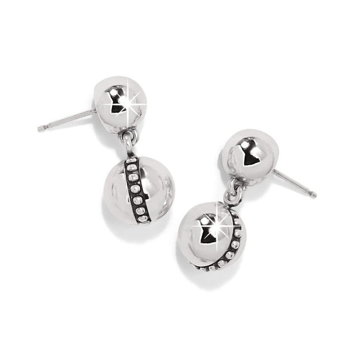 Brighton drop earrings with silver-plated double bead design and beaded band accent on a white background