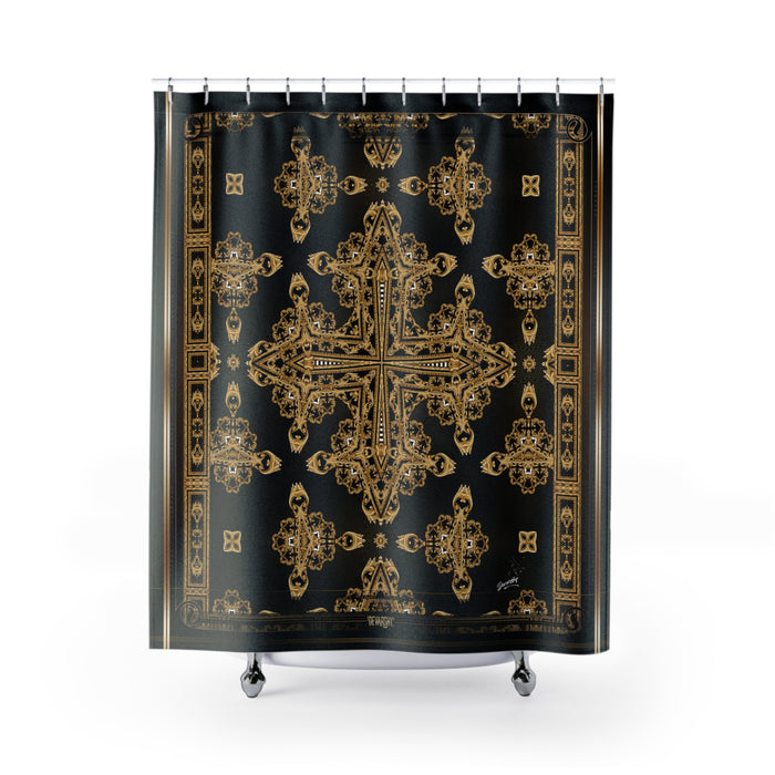 Russian Baroque Shower Curtain Gold Cross Curtain Bathroom Curtain | D20039