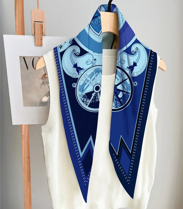 Wheel Blue Silk Diamond Scarf