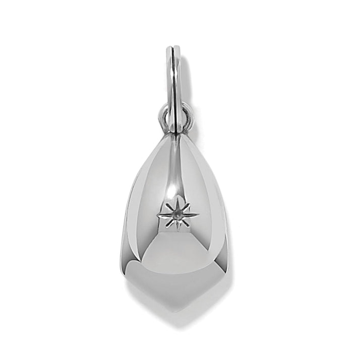 Brighton teardrop pendant charm in silver-plated finish with engraved star detail and crystal accent on a white background