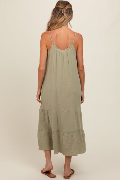 Olive Tiered Hem Maternity Midi Dress