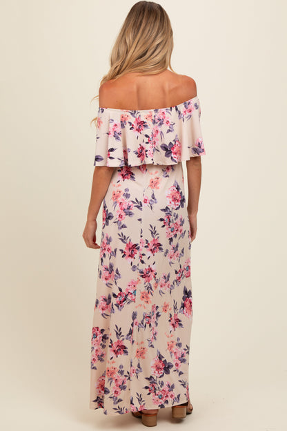 Ivory Floral Off Shoulder Maternity Maxi Dress