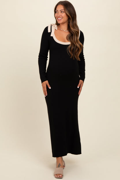 Black Shoulder Bow Detail Maternity Maxi Sweater Dress
