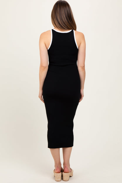 Black Knit Contrast Trim Maternity Midi Dress