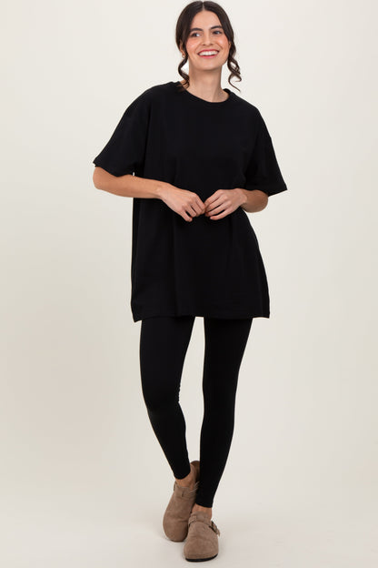 Black Oversized Crewneck Short Sleeve and Legging Maternity Set