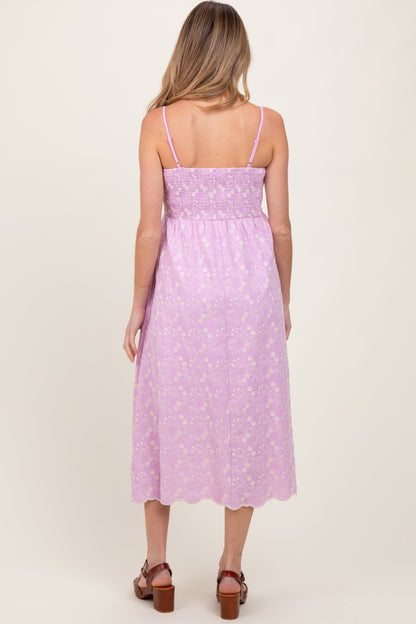 Lavender Floral Embroidered Scallop Detail Maternity Midi Dress