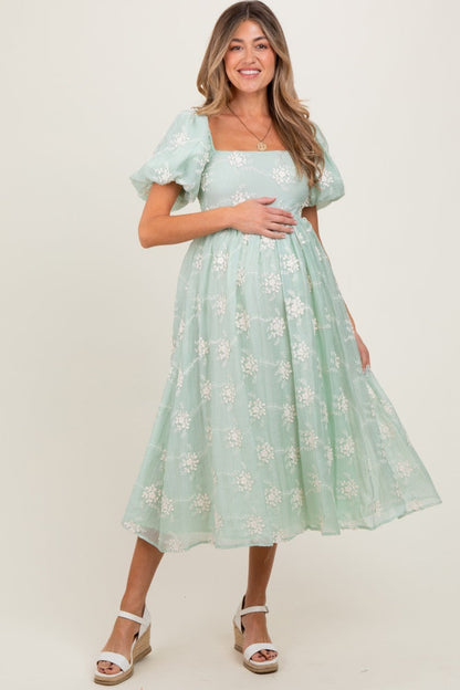 Mint Textured Maternity Midi Dress