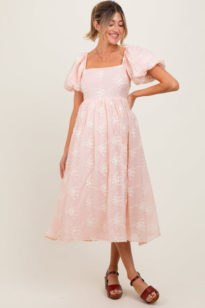 Pink Textured Maternity Midi Dress