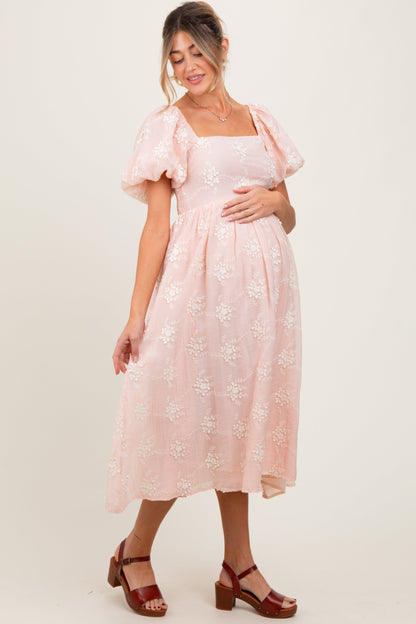 Pink Textured Maternity Midi Dress