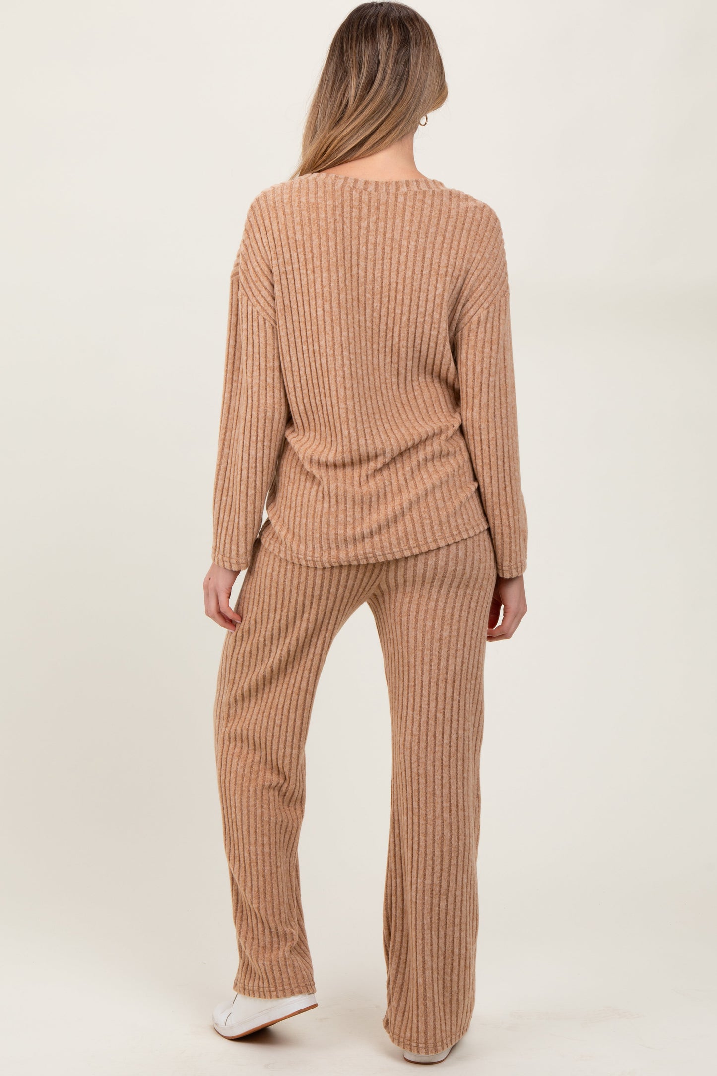 Taupe Ribbed Soft Knit Long Sleeve Maternity Pajama Set