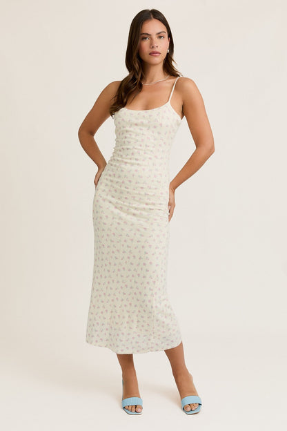Ivory Floral Pointelle Knit Maternity Midi Dress