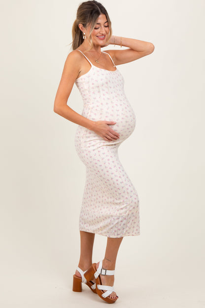 Ivory Floral Pointelle Knit Maternity Midi Dress