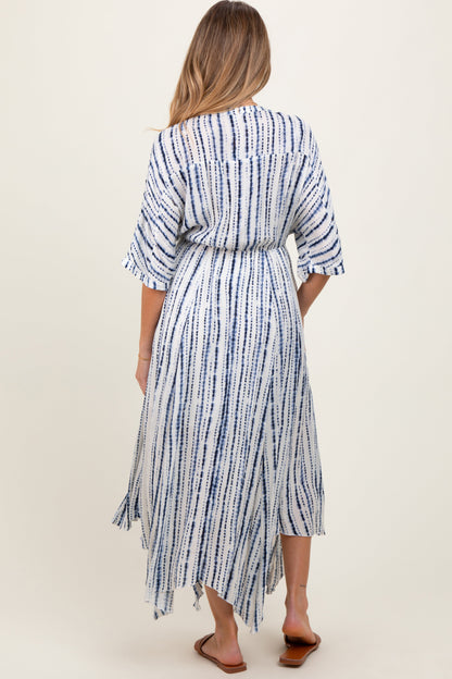 Navy Printed Deep V-Neck Maternity Midi Dress