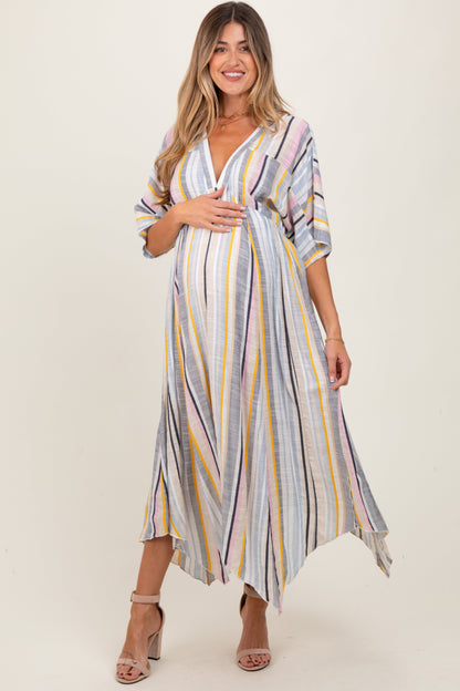 Multicolor Striped Handkerchief Hem Maternity Maxi Dress