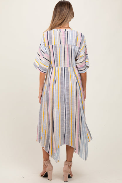 Multicolor Striped Handkerchief Hem Maternity Maxi Dress
