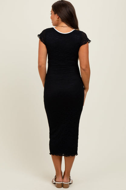 Black Lace Contrast Fitted Maternity Midi Dress