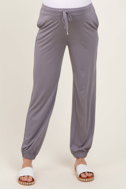 Grey Drawstring Maternity Jogger Pants