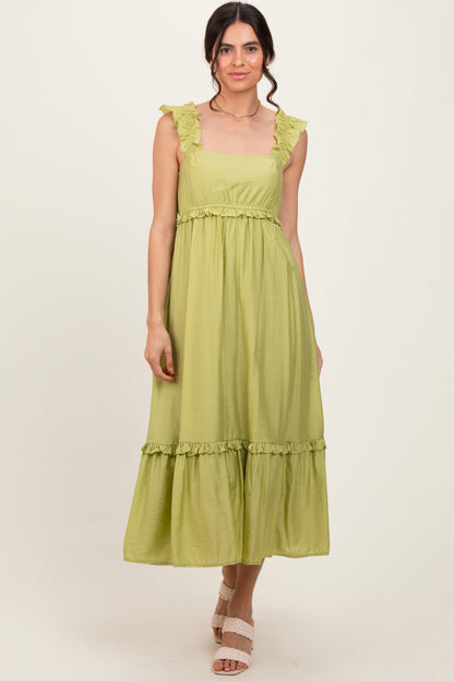 Lime Ruffle Strap Square Neck Maternity Midi Dress