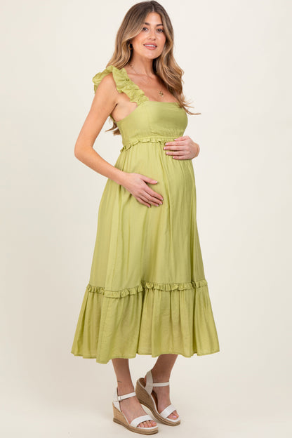 Lime Ruffle Strap Square Neck Maternity Midi Dress