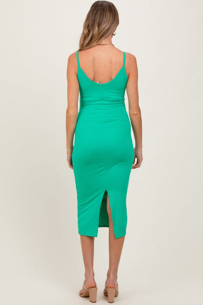 Green Ribbed Cami Maternity Midi Dress