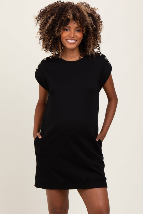 Black Studded Shoulder Maternity Mini Dress