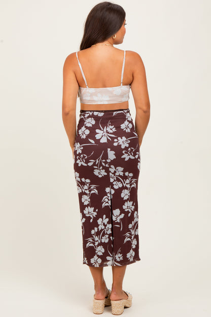 Brown Colorblock Floral Cutout Sleeveless Maternity Maxi Dress