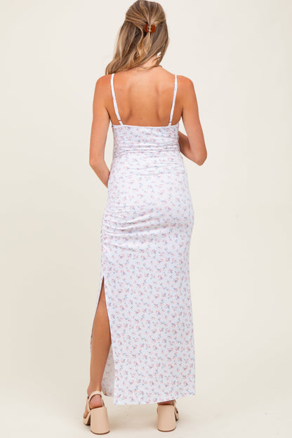 Ivory Spring Floral Print Sleeveless Maternity Dress