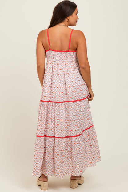 Coral Cotton Floral Maternity Maxi Dress