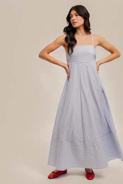 Light Blue Spaghetti Strap Stripe Maternity Maxi Dress