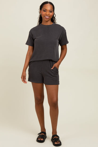 Charcoal Ribbed Short Sleeve Tee and Short Maternity Set