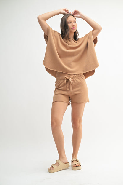 Mocha Drawstring Raw Hem Maternity Shorts