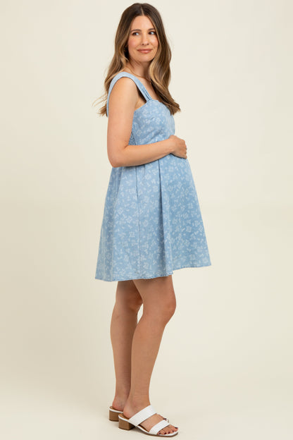 Light Blue Floral Chambray Maternity Mini Dress