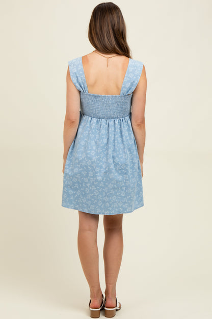Light Blue Floral Chambray Maternity Mini Dress