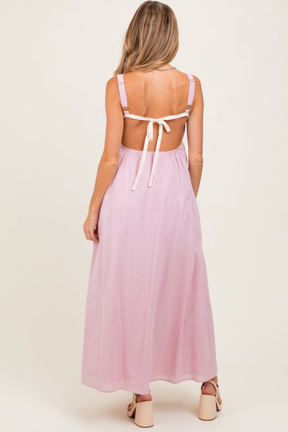 Light Pink Sweetheart Neckline Open Back Maternity Maxi Dress