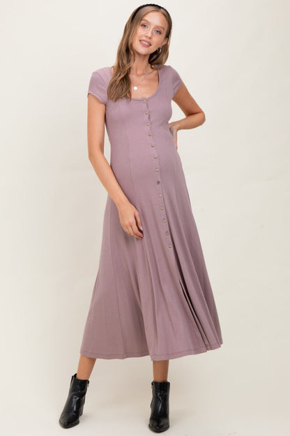 Mauve Button Down Maternity Maxi Dress