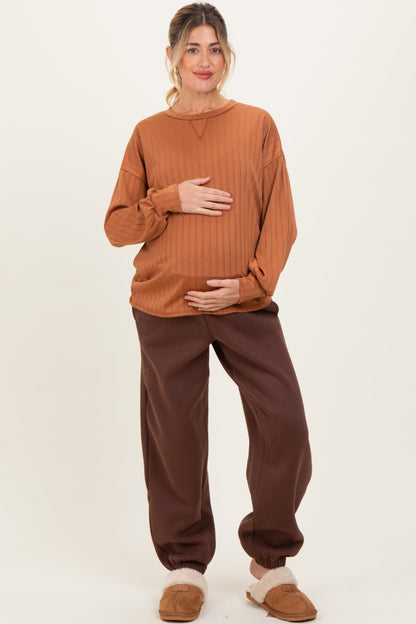 Brown Fleece Maternity Sweatpants