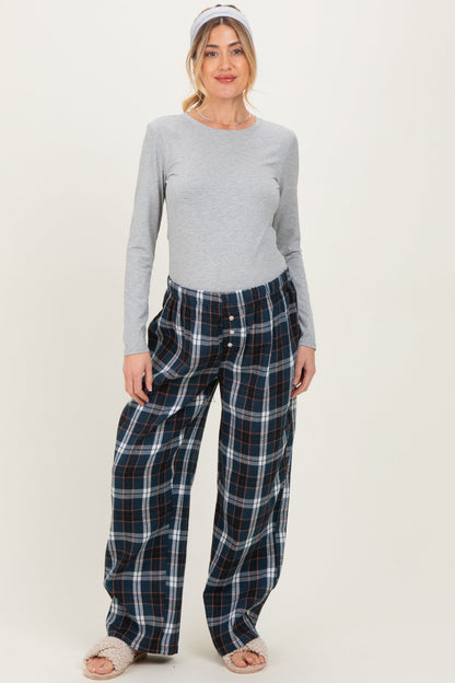 Navy Plaid Wide Leg Maternity Lounge Pants