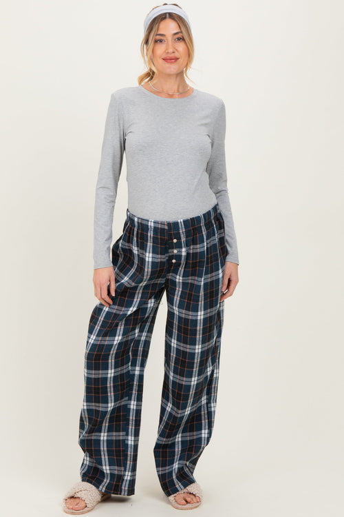 Navy Plaid Wide Leg Maternity Lounge Pants