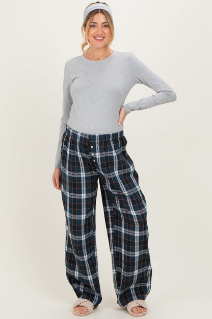 Navy Plaid Wide Leg Maternity Lounge Pants