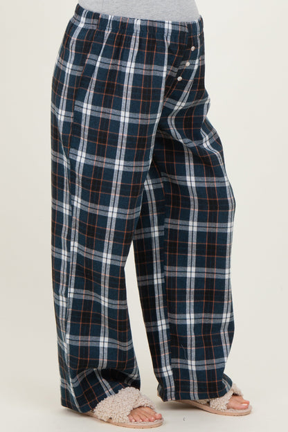 Navy Plaid Wide Leg Maternity Lounge Pants