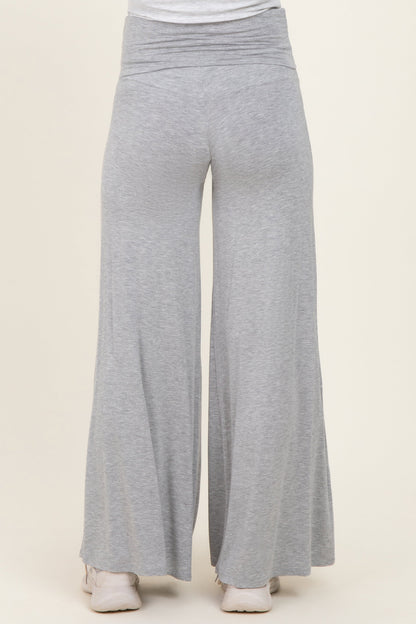 Heather Grey Fold Over Waist Maternity Wide Leg Lounge Pants