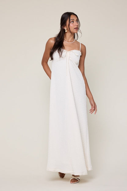 White Waffle Knit Sweetheart Neckline Sleeveless Maternity Maxi Dress