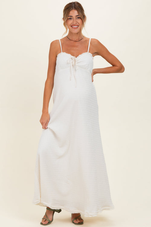 White Waffle Knit Sweetheart Neckline Sleeveless Maternity Maxi Dress