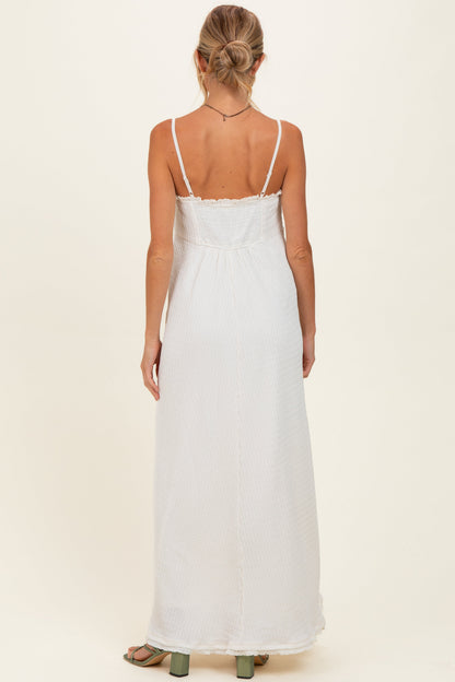 White Waffle Knit Sweetheart Neckline Sleeveless Maternity Maxi Dress